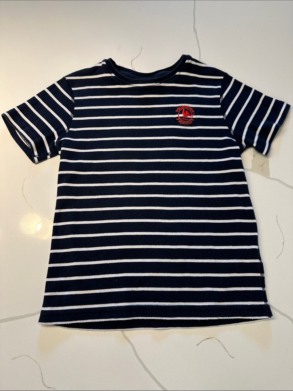 Dennis primrose school uniform short sleeve t-shirt navy white stripe red size S